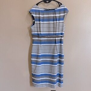 Calvin Klein Blue and Gray Striped Midi Dress